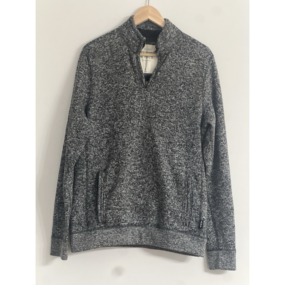 Abercrombie & Fitch Men's 1/4 Zip Heathered Sweater Size Large Grey & Black